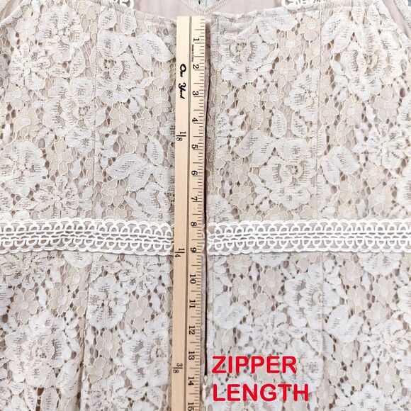 Suzanne Betro Dress Womens 1X Beige Cream Lace High Low Sleeveless Party New - Picture 9 of 11